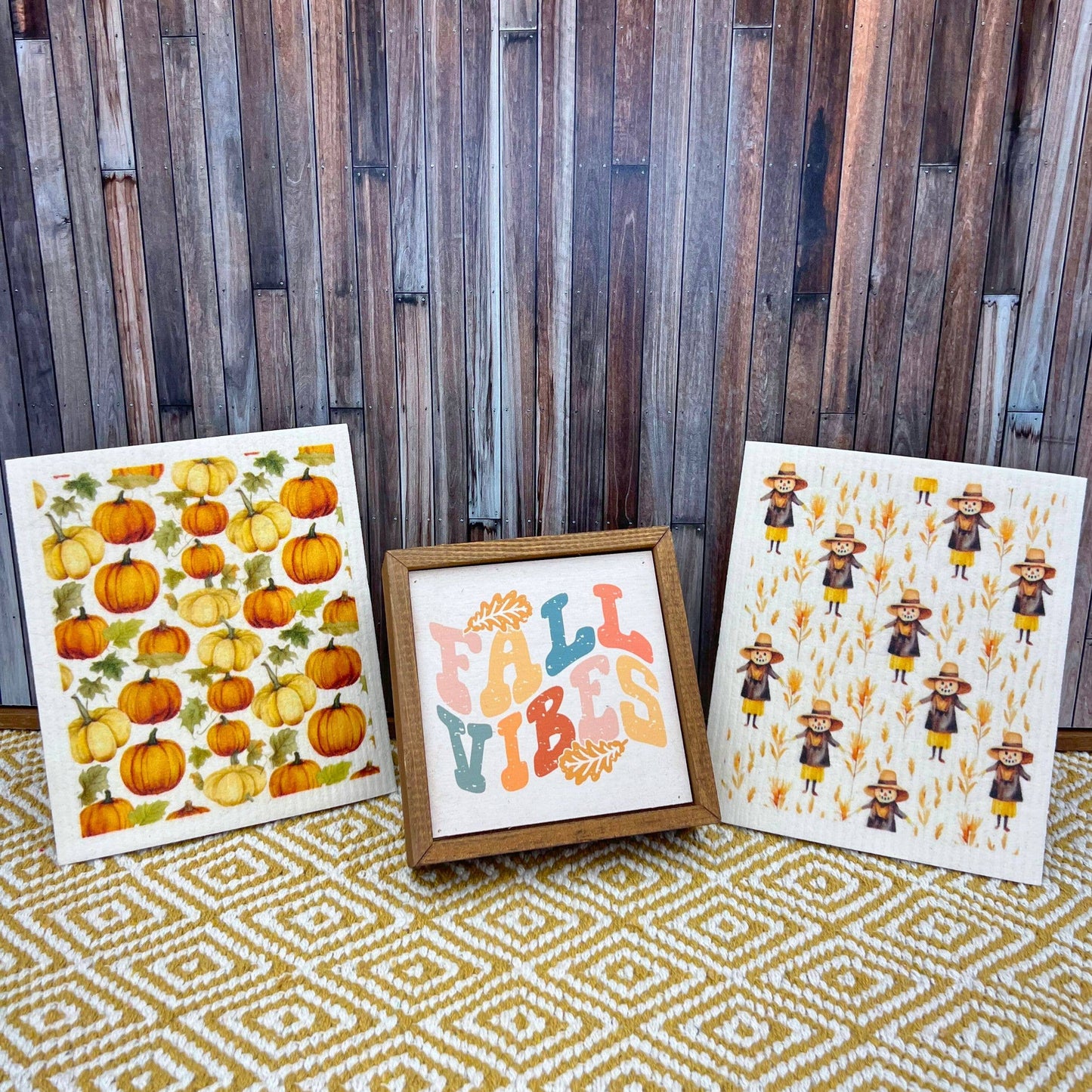 Pumpkin Patterned Fall Swedish Dishcloth - Kitchen Towels