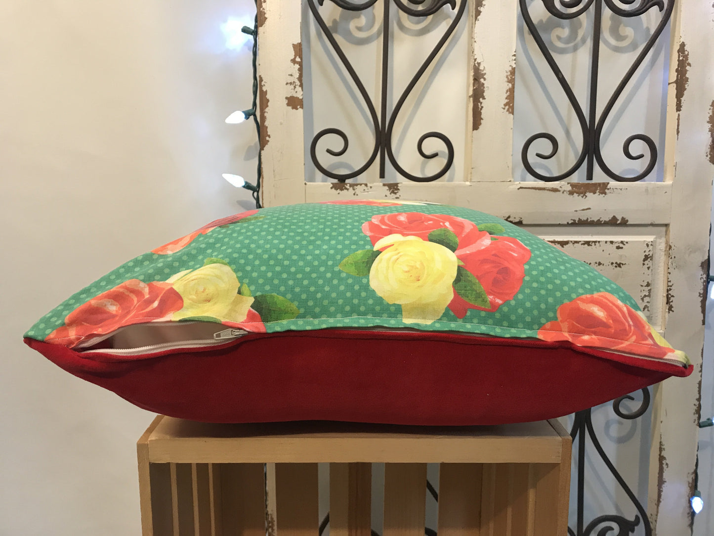18" Roses, Polka Dot & Red Suede Pillow Covers - InRugCo Studio & Gift Shop