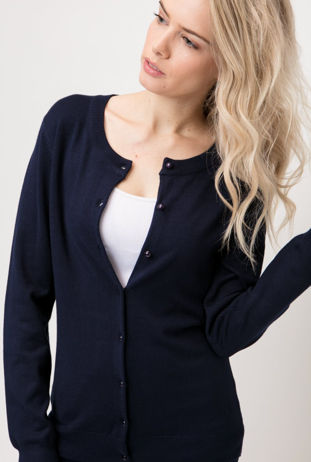Women's Round Neck Shank Button Down Cardigan | Red