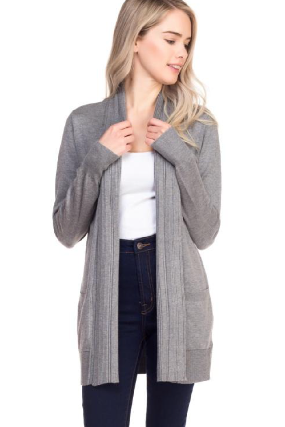Open Front Drape Ribbed Cardigan | Heather Grey