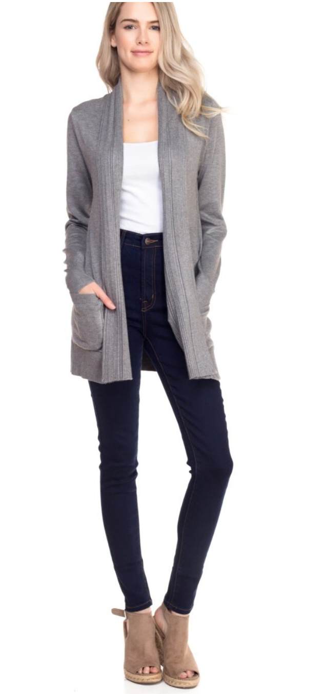 Open Front Drape Ribbed Cardigan | Heather Grey
