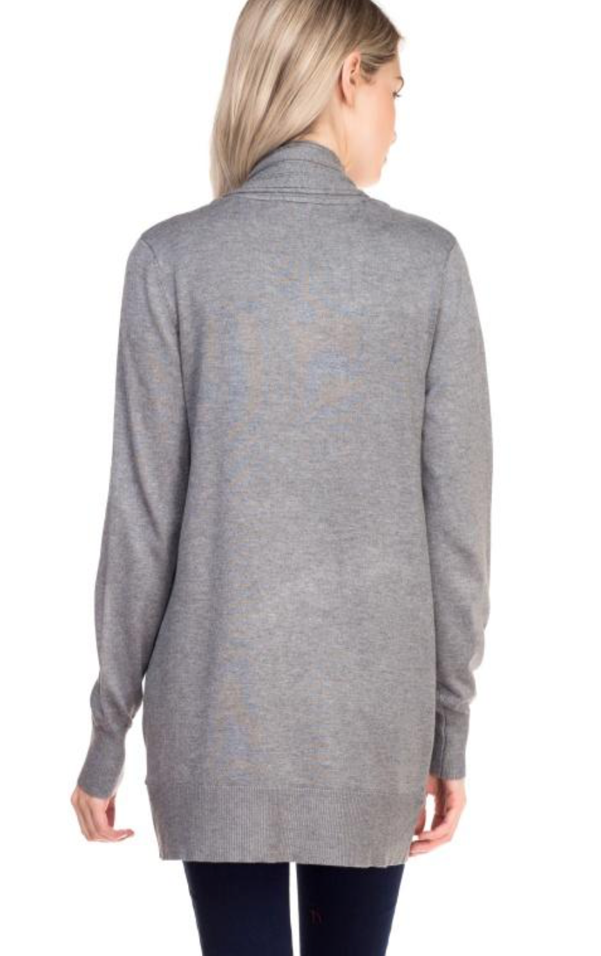 Open Front Drape Ribbed Cardigan | Heather Grey