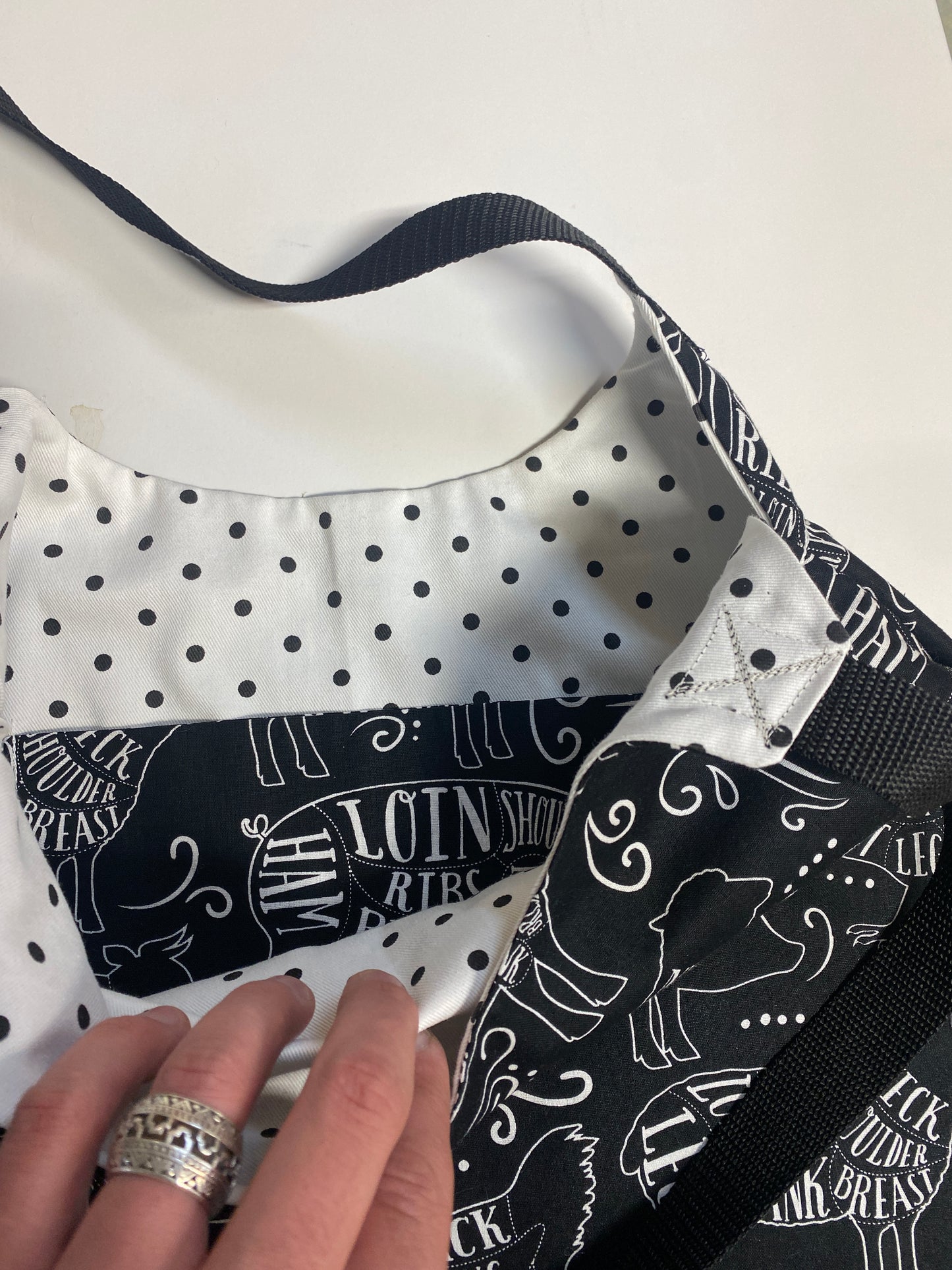 bbq market bag polka dot lining inrugco