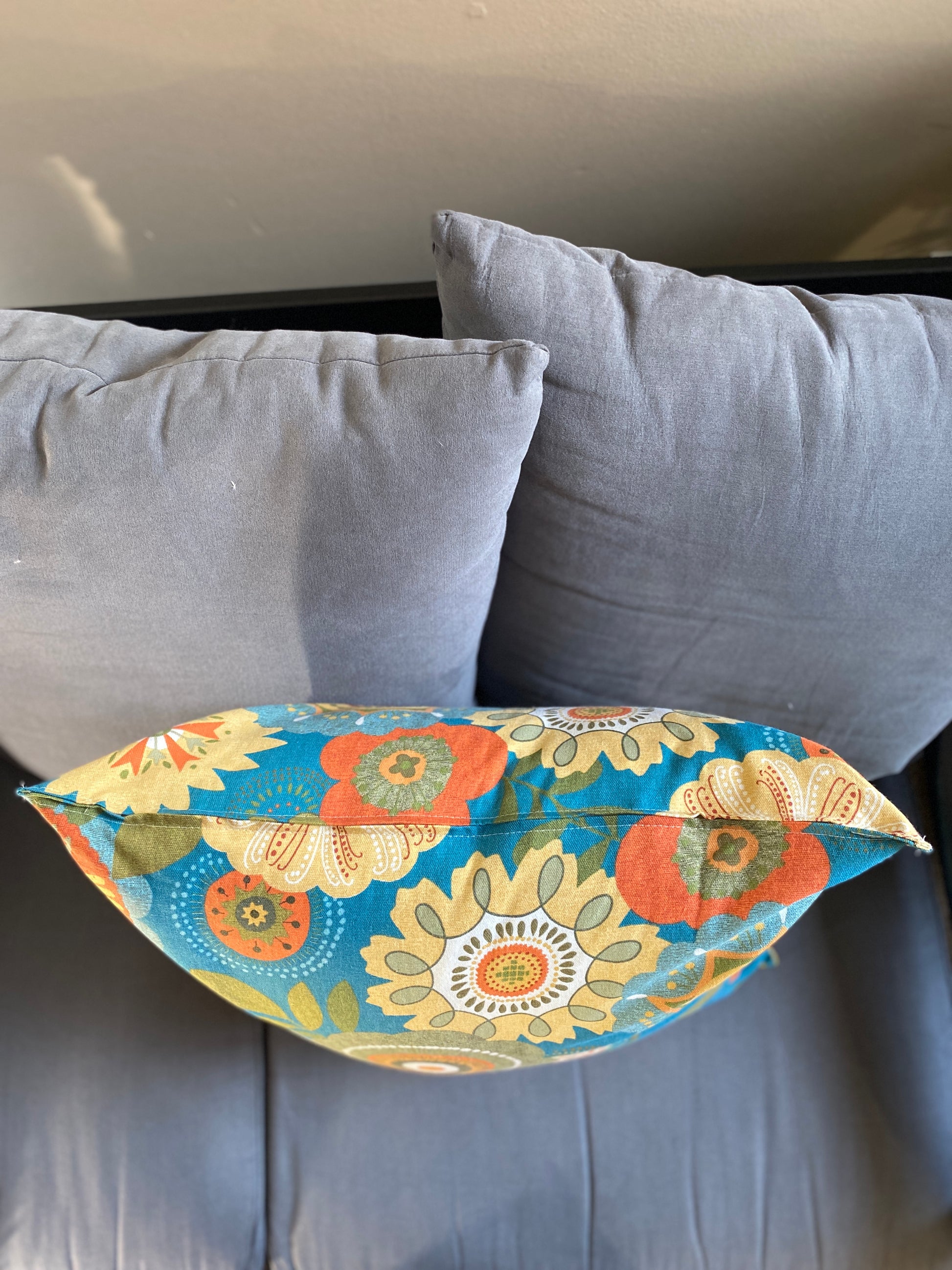 20" Blue Folk Flowers Pillow Covers - InRugCo Studio & Gift Shop