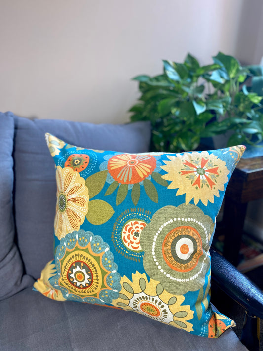 20" Blue Folk Flowers Pillow Covers - InRugCo Studio & Gift Shop