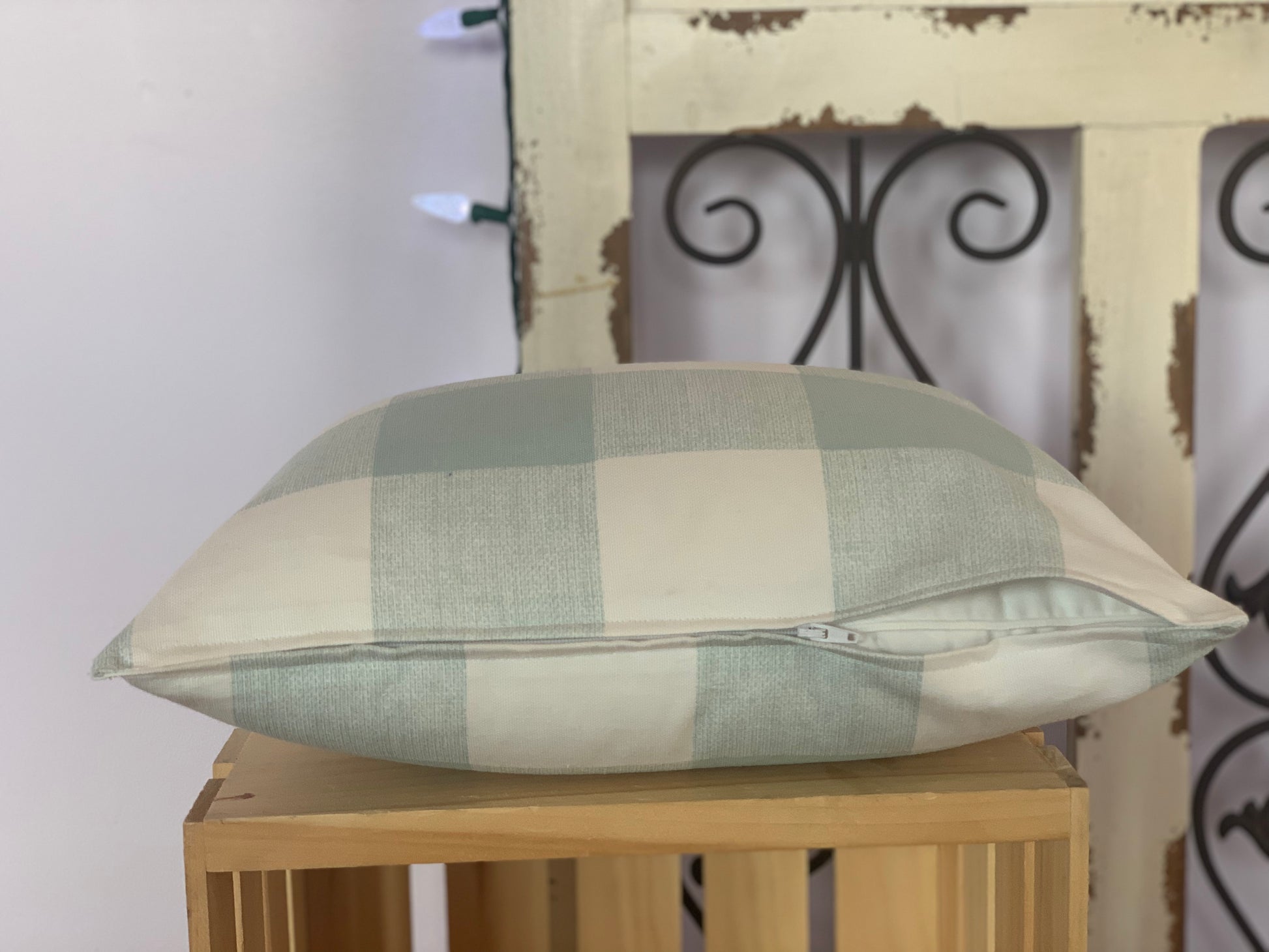 Lumbar (12" x 16") Spa Blue Buffalo Plaid Pillow Covers - InRugCo Studio & Gift Shop