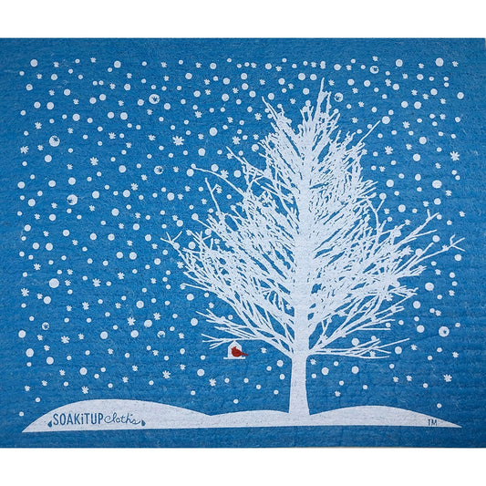 snowy red cardinal swedish dishcloth