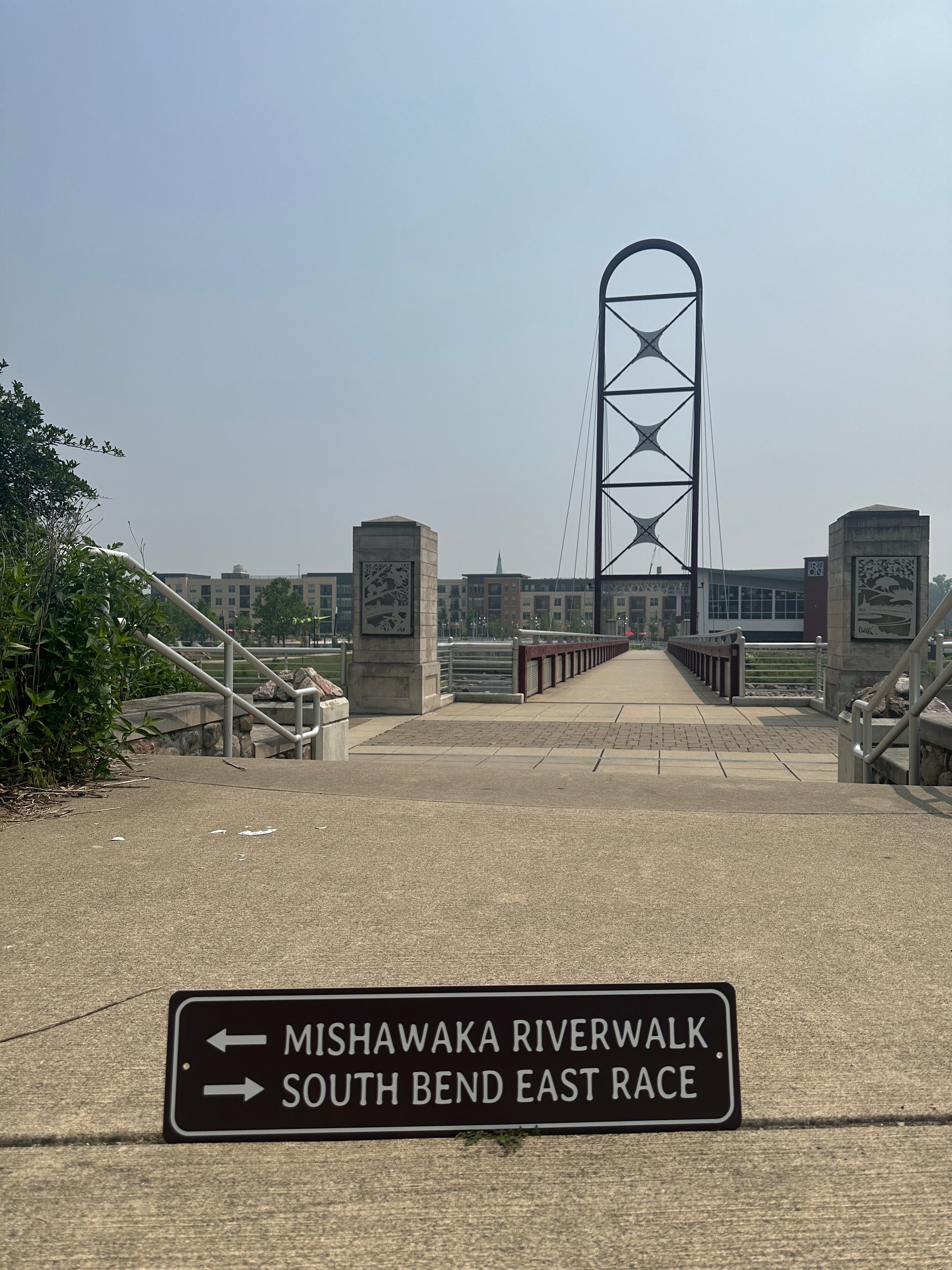 Mishawaka riverwalk south bend east race metal sign