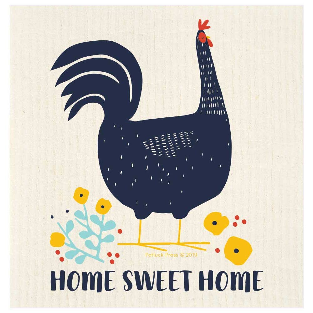 Home Sweet Home Rooster Swedish Dishcloth | Potluck Press