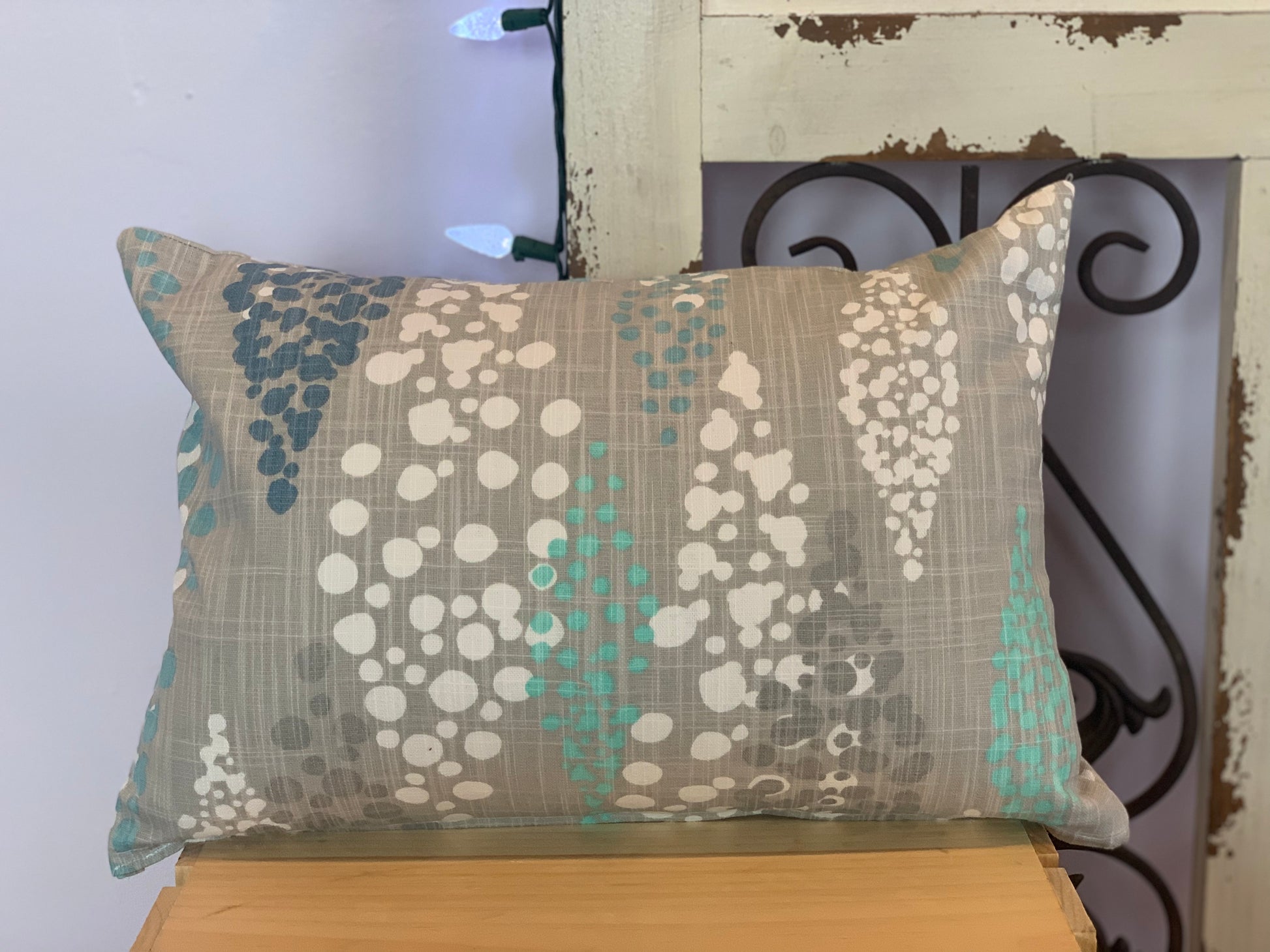 Lumbar (12" x 16") Grey & Blue Polka Dot Pillow Covers - InRugCo Studio & Gift Shop
