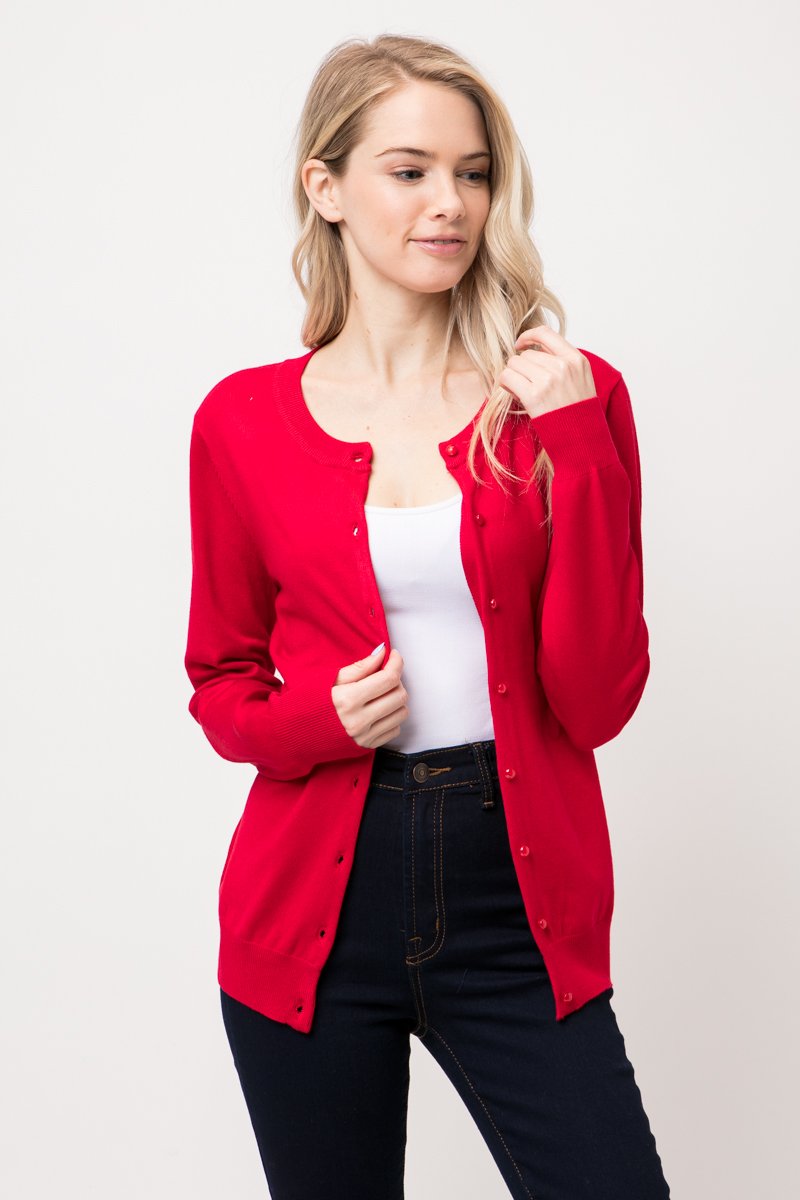 red Cielo round neck shank button down cardigan sw650