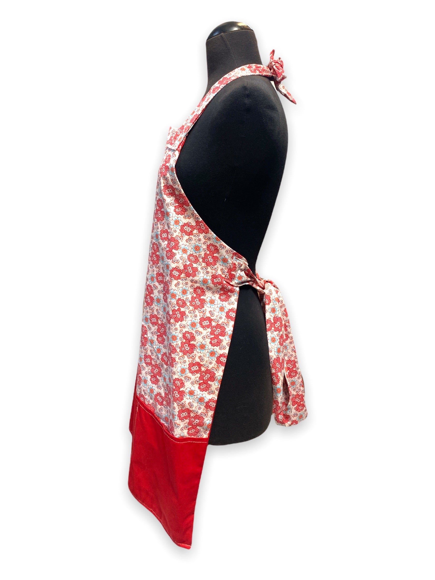 red flower apron
