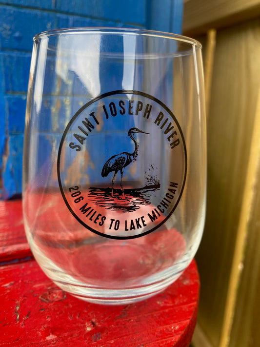 st Joseph river blue heron wine tumbler