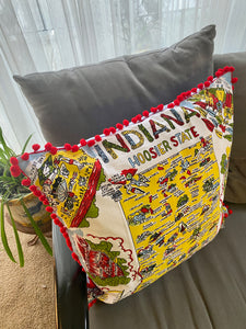 vintage indiana pillow with map