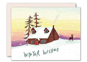 winter cabin Christmas card pencil joy